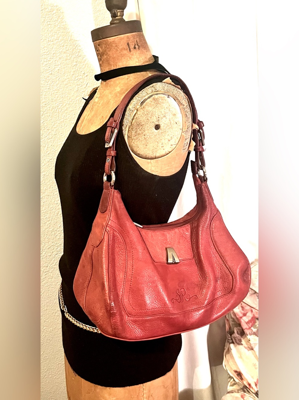 Longaberger So Rachel Pebble Grain Leather Boho Merlot Shoulder Bag Purse